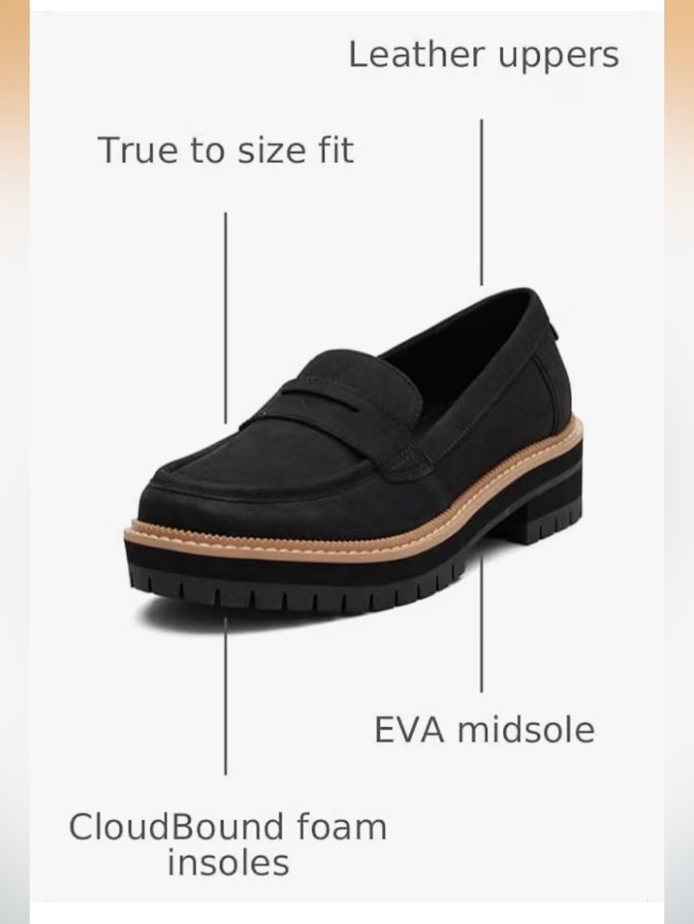 TOMS Cara Black Leather Penny Loafers with Tan Trim - Picture 8 of 9